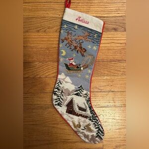 Sferra Santa sleigh winter needlepoint stocking Melissa embroidered
